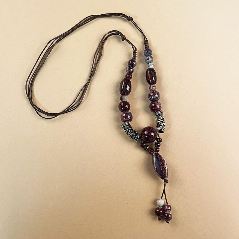 New Forest handmade ceramic necklace, women's retro versatile sweater chain simple long accessories pendant