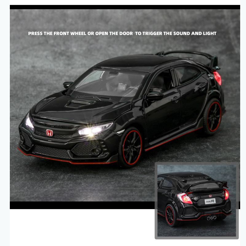 1:32 Scale 2017 Honda Civic Type-R Diecast Model Car Toy with Doors Open Light and Sound for Kids Boys Girls Adults Men Collection