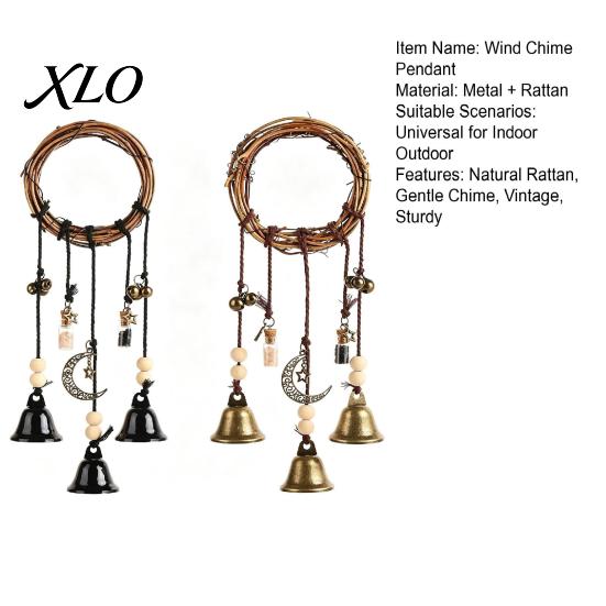 Nature Inspired Rattan Bell Pendant 2PCS Witch Bells for Door Knob, Hanging Wind Chime with Moon Pastoral Style Ornament Star Charms, Handmade