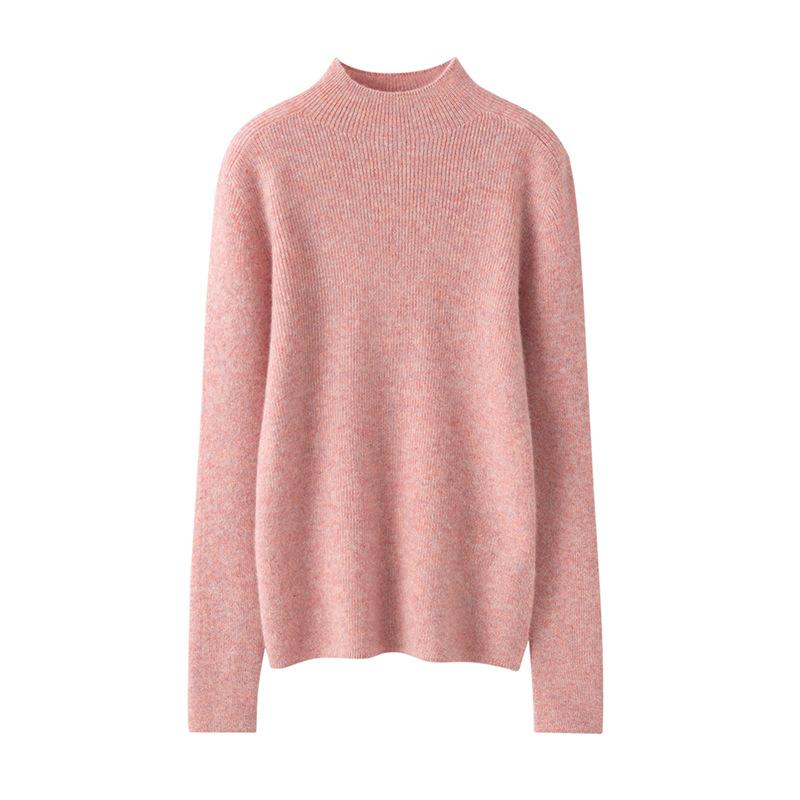 Cashmere Sweater for Women with Half Turtleneck Autumn and Winter Pull Strips Slim Fit Knitted Base Cashmere Solid Color Sweater
