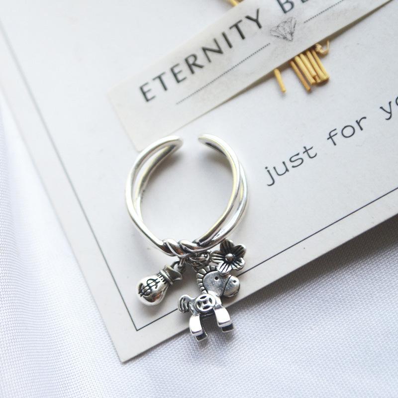 #Anillo Abierto Colgante de Caballo Pony Versátil Vintage Anillo de Dedo Simple de Moda Caballo del Zodiaco de la Suerte Anillos Ajustables Hombres Mujeres Regalo de Año Nuevo