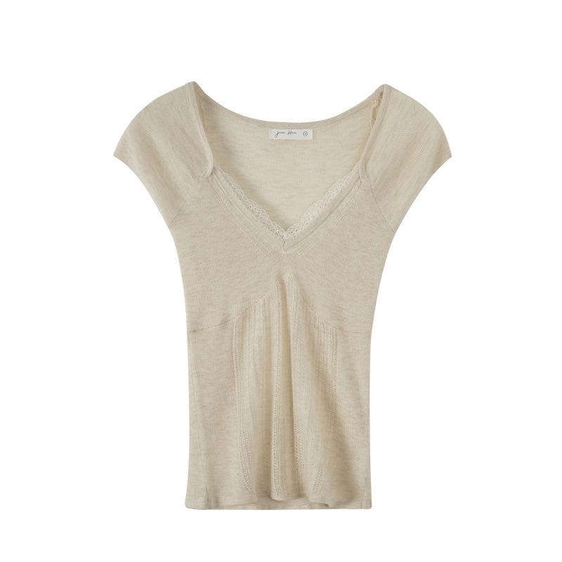 Korean Style Lace Trim V-Neck Sleeveless Slim-Fit Tank Top 2026