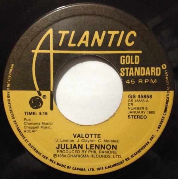 

7inch Record JULIAN LENNON - Valotte / Too Late For Goodbyes GS45858 Atlantic Canada Pop Used