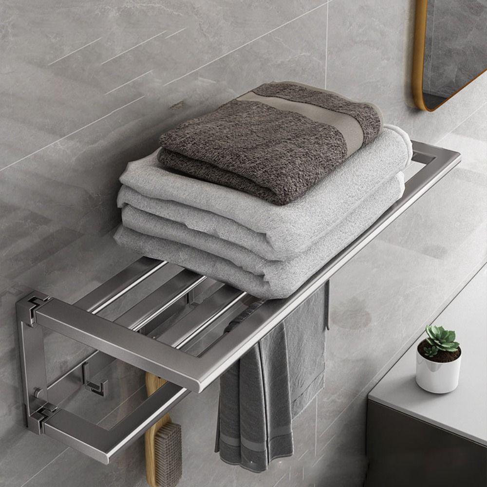 

Aluminum Zinc Zinc Alloy Bathroom Storage Rack Gray Wall Mounted Rack Upgrade Towel Rack Storage Grey
