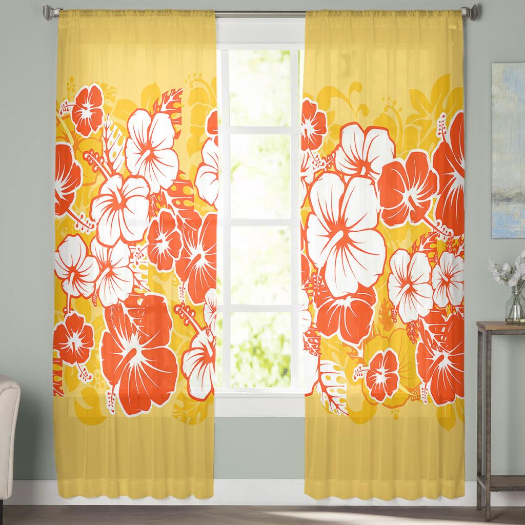 Hawaiian Tropical Flower Summer Voile Sheer Curtains Living Room Window Chiffon Tulle Curtain Kitchen Bedroom Drapes Home Decor