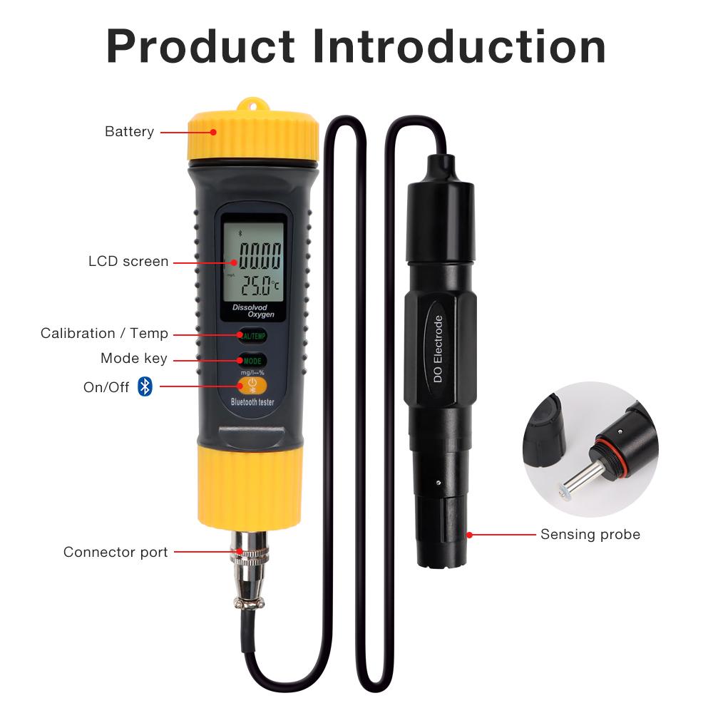 0-20mg/L DO Tester Bluetooth Digital Dissolved Oxygen Meter Aquarium Water Quality Tester Monitor for Swimming Pool Aquarium
