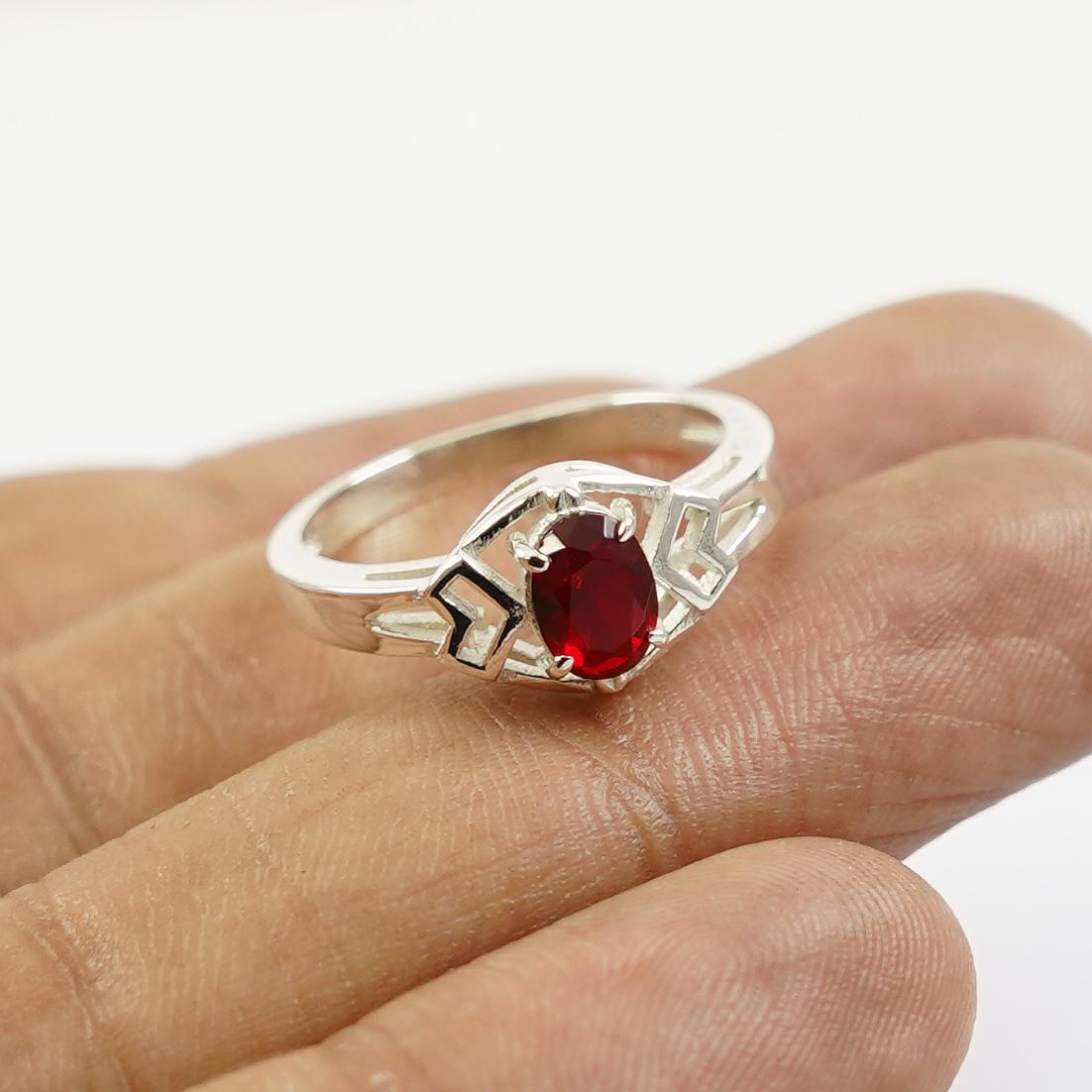 

Natural Garnet Ring, 925 Sterling Silver Ring, Dainty Ring, Red Gemstone Ring 12