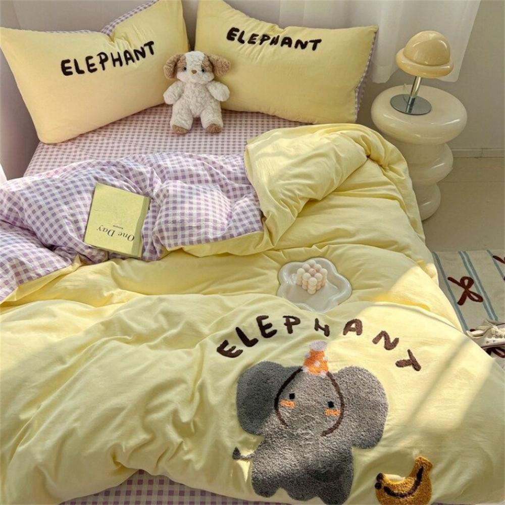 Cartoon German Cat Towel Embroidery Sanded Autumn And Winter Bedding Four-Piece Set Quilt Cover Bed Sheet Cute Student Dormitory