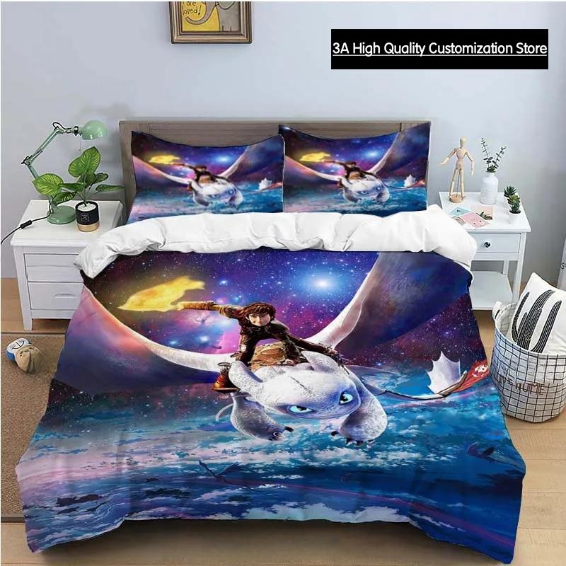 Cartoon Dragon Bedding Set Cute Lovely Duvet Cover with Pillowcase Single Double King Comforter Bed Cover Home Textile