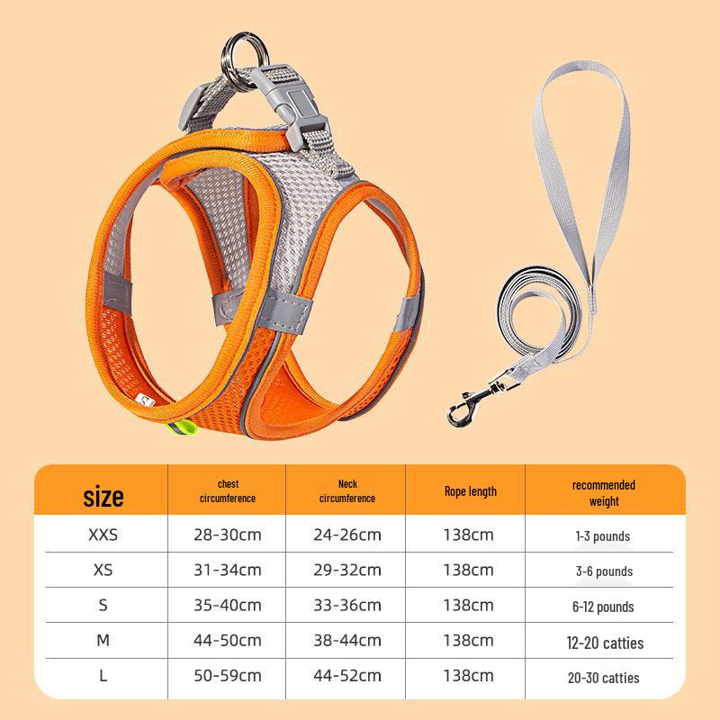 Breathable Reflective Pet Harness Vest with Leash for Cats & Dogs