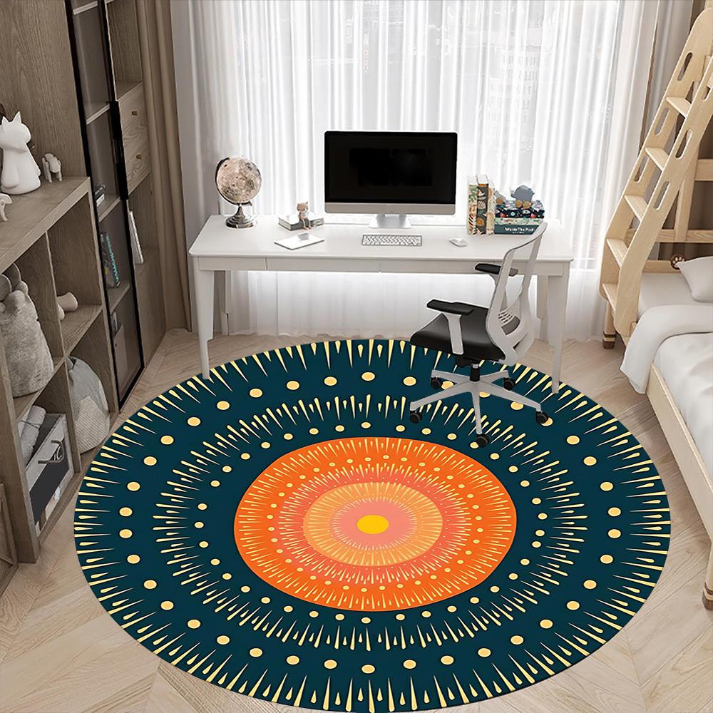 1pc Sunburst Mandala Office Round Area Rug, Indoor Mat Suitable For Office, Under Office Chairs Bedroom Living Room Home Decor, Room Deco