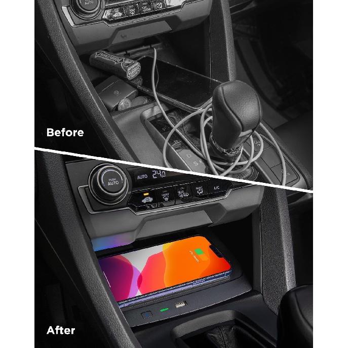CarQi Trådlös laddare för Honda Civic 2016-2021 Bälte USB-port, Trådlös laddningspanel för Honda Civic Halvkombi Si Coupé R Typ Tillbehör 2021 2020