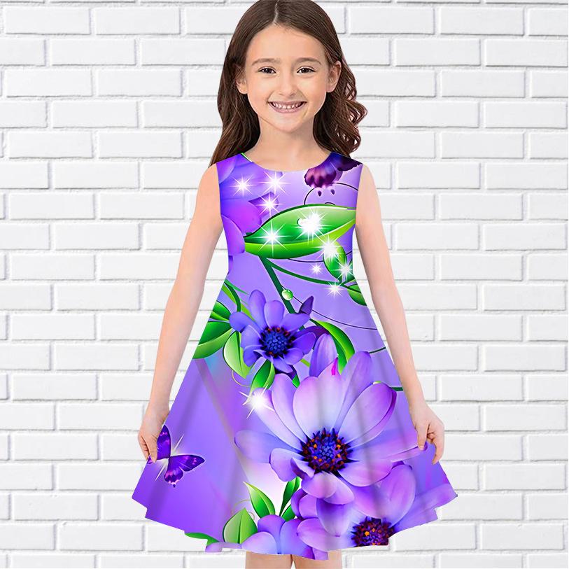 Children's Sleeveless Dress Fashionable Round Neck Casual Comfortable Breathable Girls Summer Versatile Mini Dress