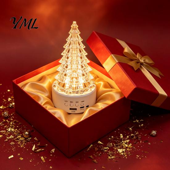 Multifunctional Audio Lamp Crystal-Like Christmas Tree Light, Wireless Music Player LED Table Centerpiece Color Changing Bedside for Bedroom