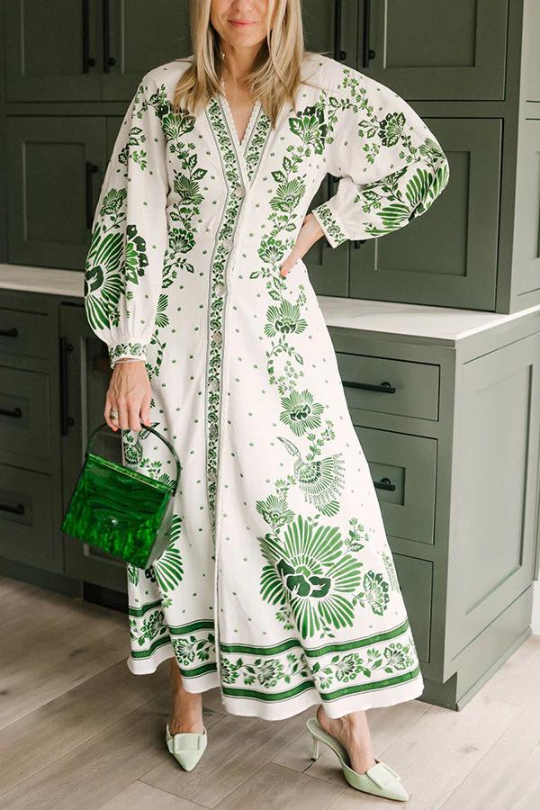 2025 Linen Printed Lace Cardigan Dress - European & American Style Large