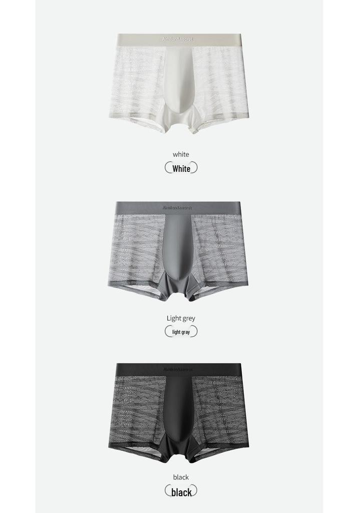 Hollow Lace Ice Silk 10A Antibacterial Men's Breathable Ultra-Thin Sexy Boxer Briefs