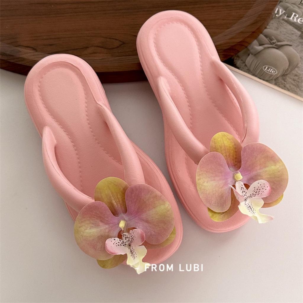 Butterfly Orchid Flip Flops Women's New Summer Fashion Flat Bottomed Soft Bottomed Beach Slippers