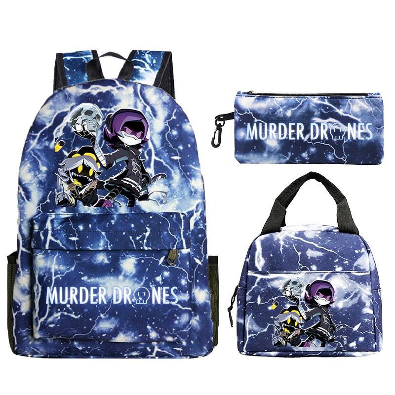 Murder Drones Printed Children's Backpack Pencil Bag Meal Bag Set Large Capacity Student School Bag