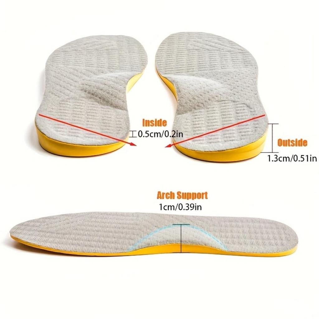 One Pair of O-shaped Leg Correction Insoles for Adults - Shock-absorbing and Breathable Plug-in Design, with Yellow Accents and Textured Surface