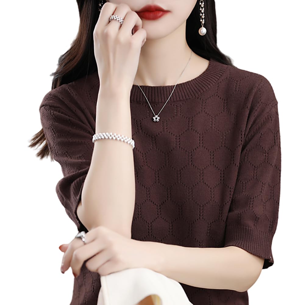 Available in 6 Openwork summer Cut and Elegant and Mesh knit Short [Bolan Verl] colors. knitwear. sewn. Spring/Summer/Autumn. stylish. top. sleeves.