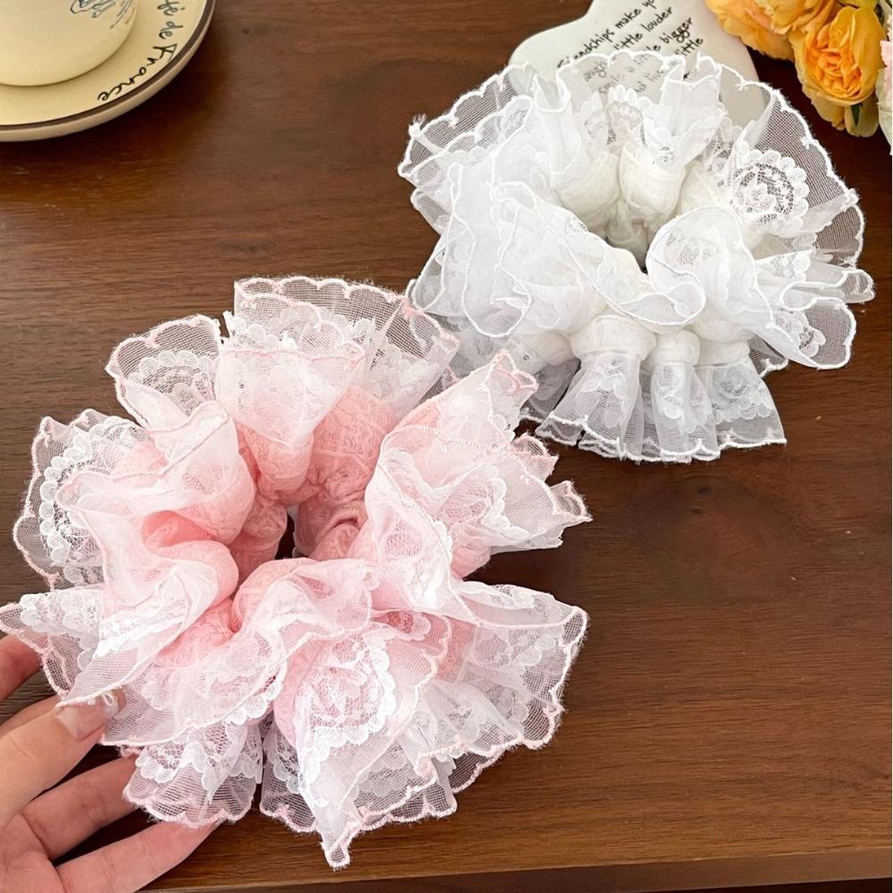 Elastisches Großes Spitzen-Haargummi Mehrschichtig Übertriebener Haarring Trendige Karomuster-Scrunchies Party