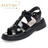 Fashion AIYUQI Women Sandals Summer 2025 New Genuine Leather Wedge Women Sandals Open Toe Roman Sandals Women