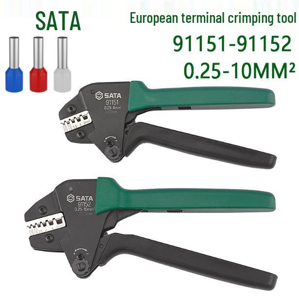 SATA European Terminal Crimping Pliers 0.25-10MM², Models 91151-91152, Effort-Saving Design Effort-Saving Crimping Pliers 91151