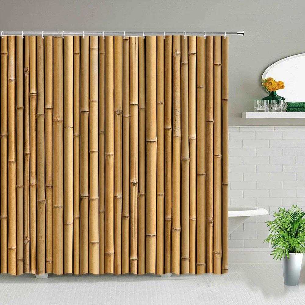 Chinese Style Green Bamboo Series Shower Curtain Set Waterproof Home Bathroom Decor Curtains With Hook Popular Bath Accessories