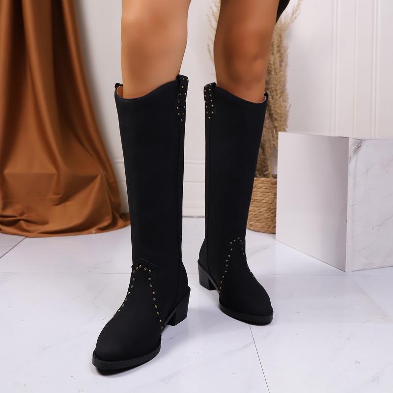 Fashion Tall Retro New Knight Riveted Boots Women's Boots Niche Hot Mid-heel
