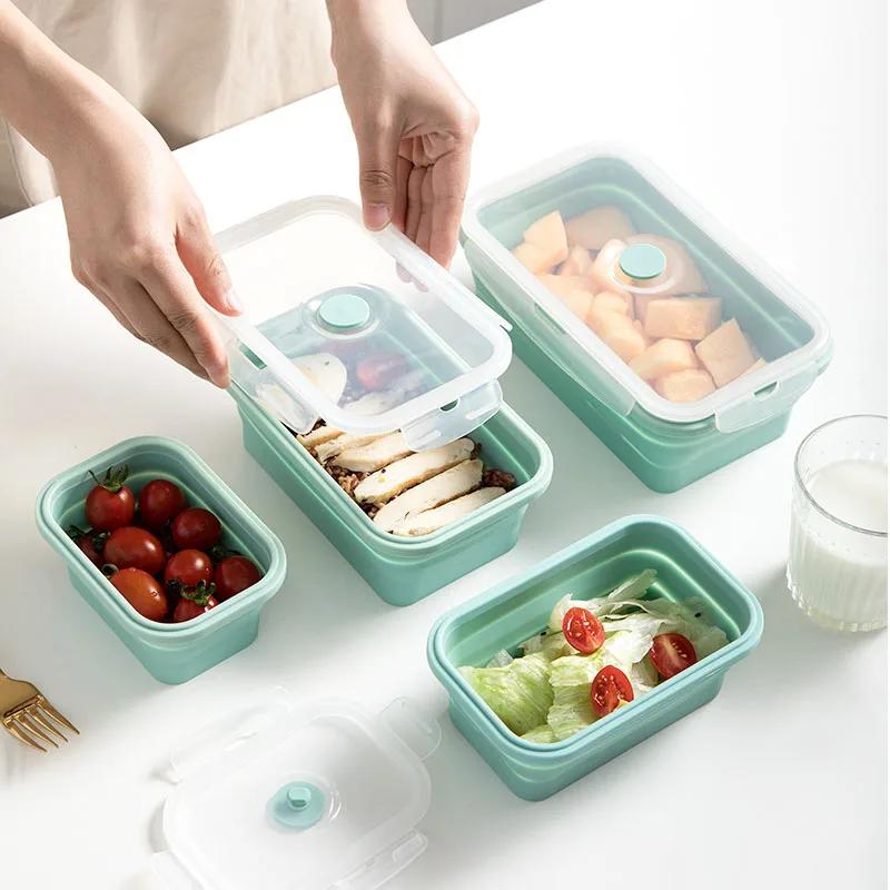 

3/4Pcs Collapsible Food-grade Silicone Lunch Bento Box Portable BPA Free Food Storage Box Fruit Container 3PCS-350500800ML красный
