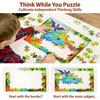 Dinosaur World Puzzle 90 Pieces, Educational Toy for Kids Ages 3-5, Logic & Concentration Game with Storage Bucket