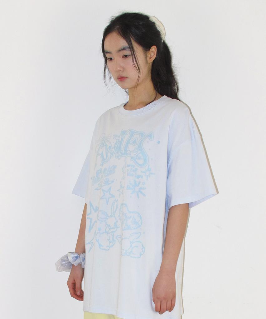 AMES-WORLDWIDE Rabbit Art Drawing Tee Blue