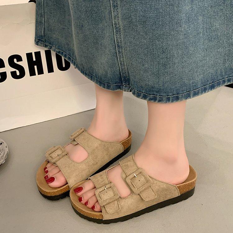 

2025 spring and summer fashion retro comfortable slippers one pedal casual versatile thick-soled women s outer slippers tide 40 легкие хаки