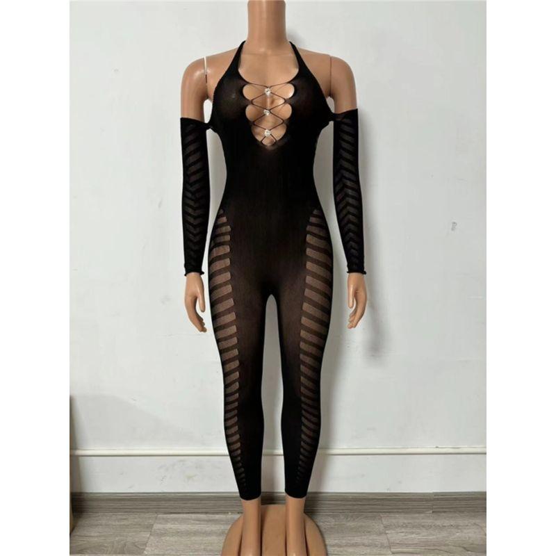 INS European and American Sexy Hollow out See-through Tight Jumpsuit Fishnet Clothes Female Sexy Jumpsuit Bodysuit