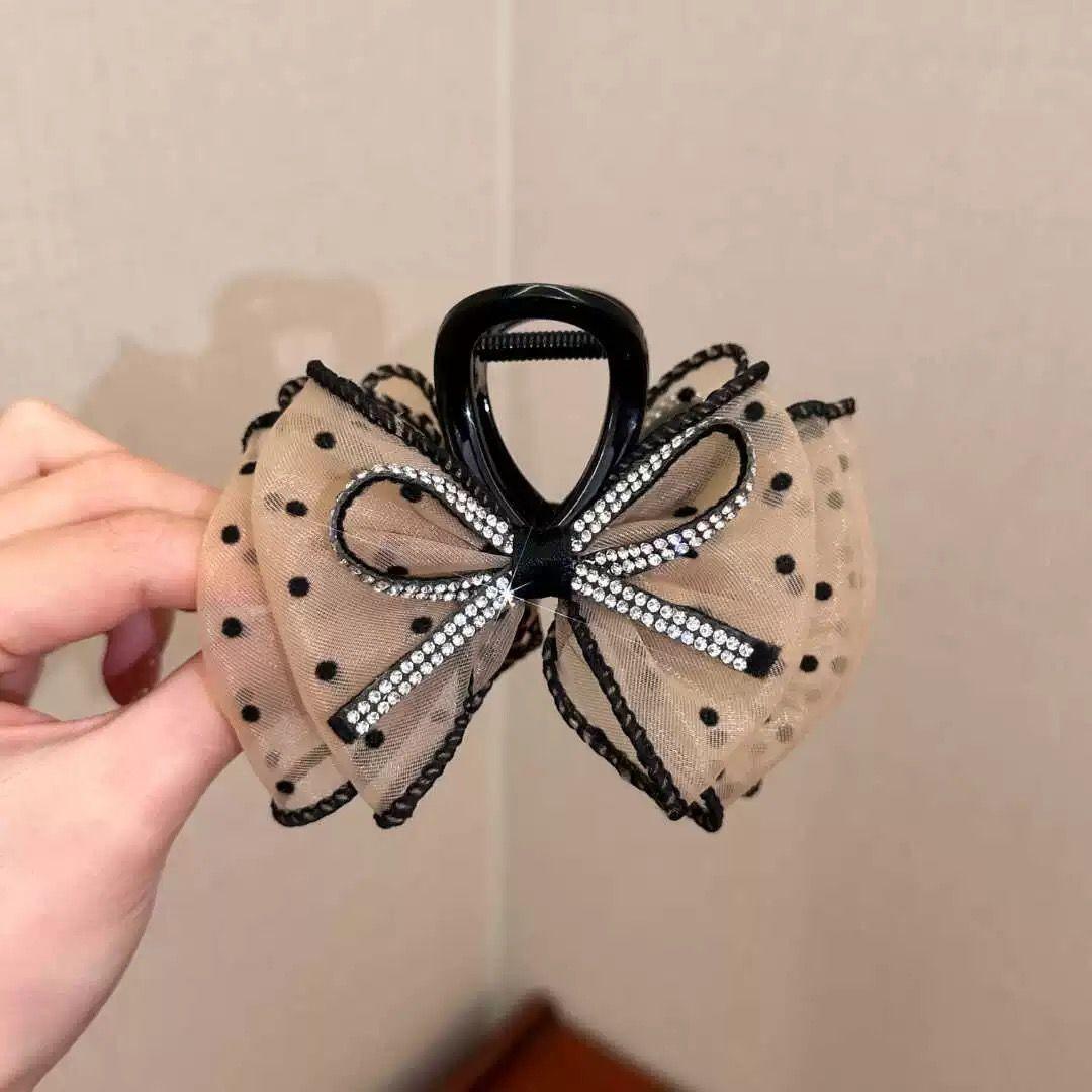 New 2026 Rhinestone Bow Polka Dot Claw Clip - High-End Hair Accessory for Women