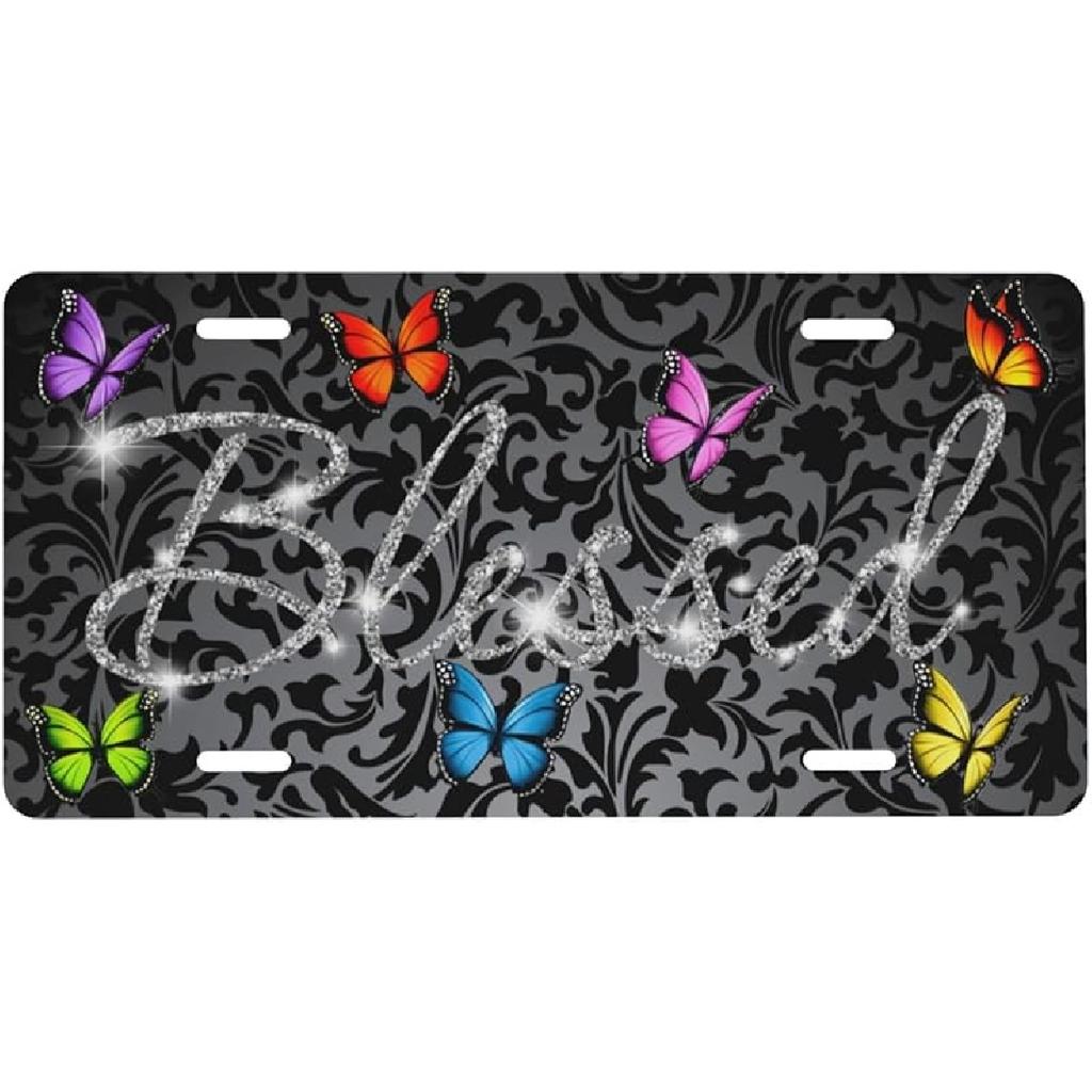 Black And White American Flag Front License Plate For Women Car Vanity Plates Decorative Aluminum Metal Cute Novelty License Plate Cover For Men 6X12