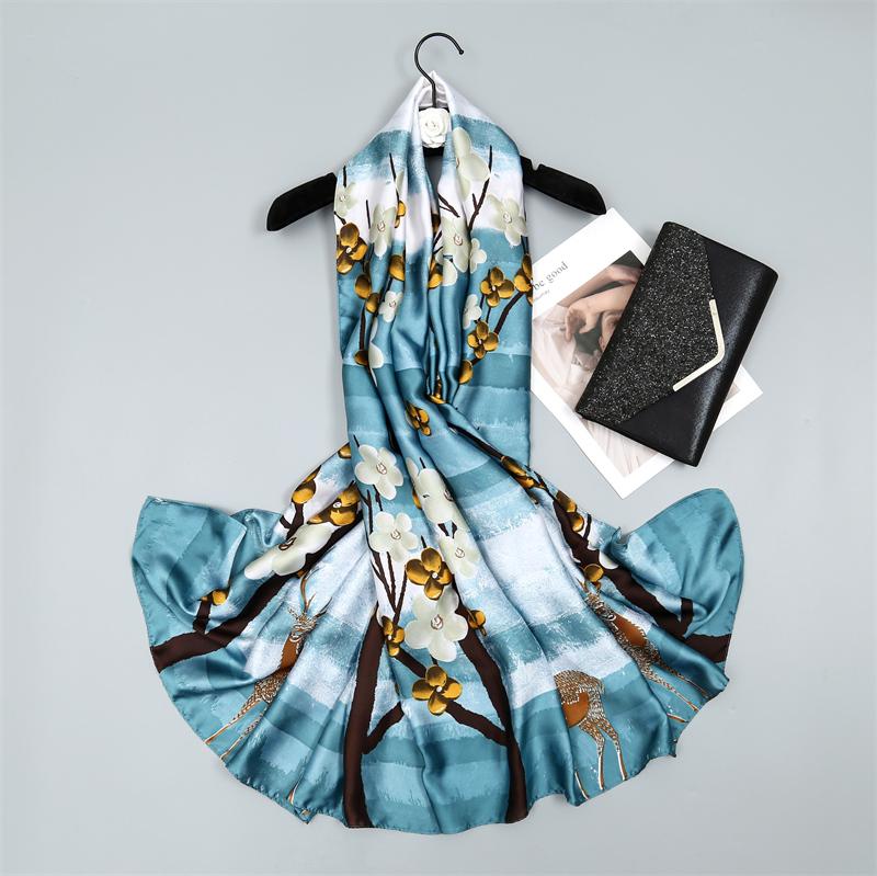 Women Silk Lady Summer Beach Scarf Luxury Design Print Shawl Scarves Fashion Smooth Foulard Female Hijab