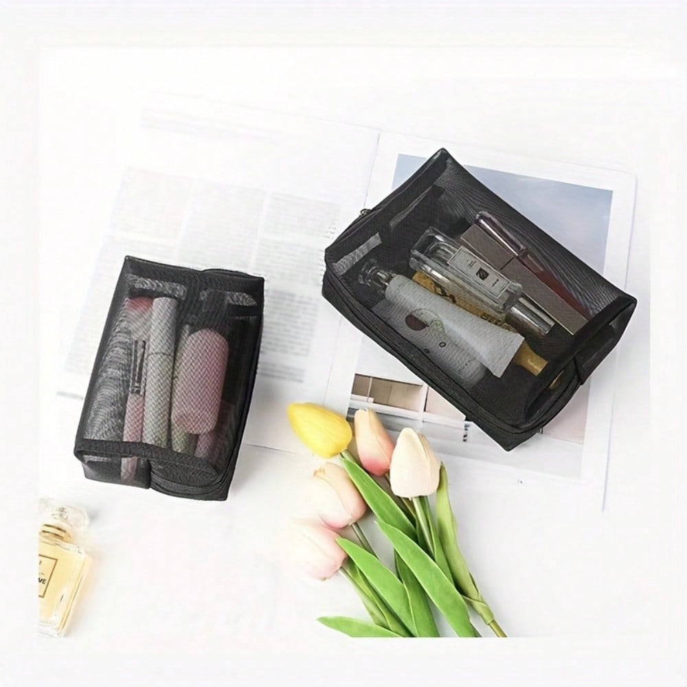 1 Piece Thick Mesh Large Capacity Makeup Bag, Personal Item Storage Small Pocket, Portable And Easy Makeup Storage Bag