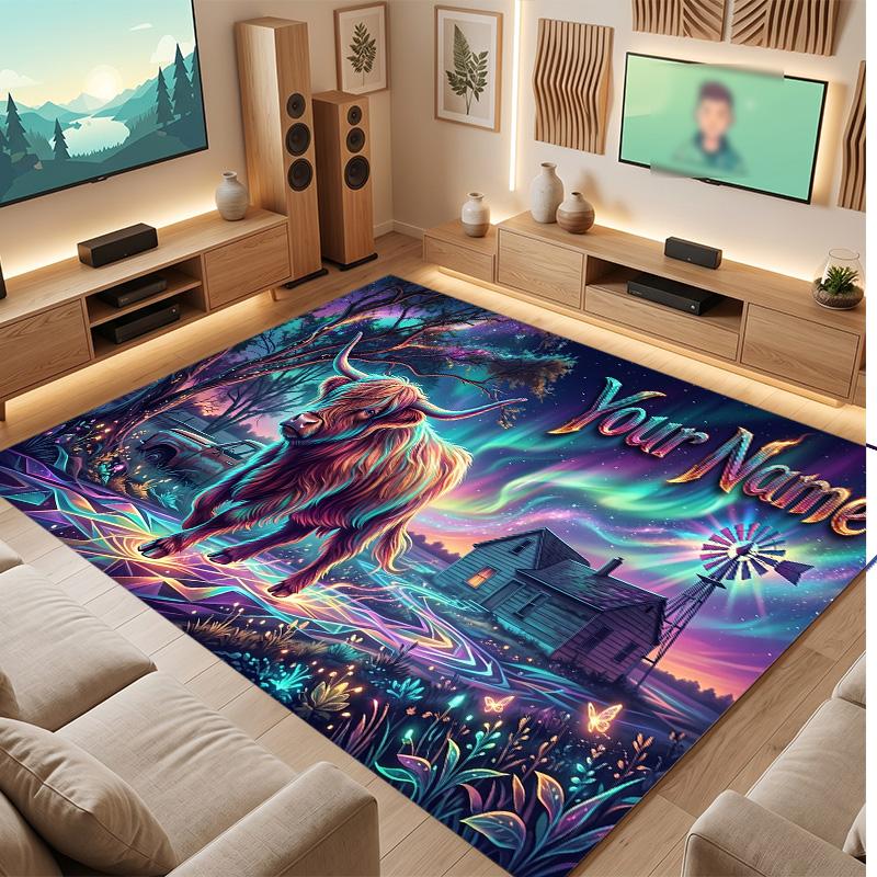 Fantasy Magic Theme Soft Crystal Velvet Rug Custom Name & Text Print Non Slip Floor Rug for Bedroom Living Room