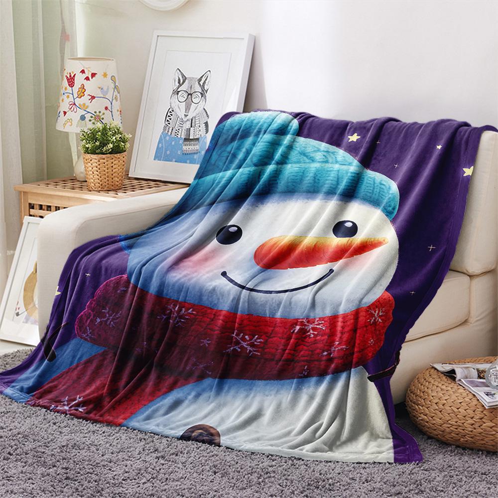 Snowman Print Flannel Blanket, High quality Comfortable for All Seasons, Home Decor, Warmth and Comfort, Perfect for Christmas Gifts