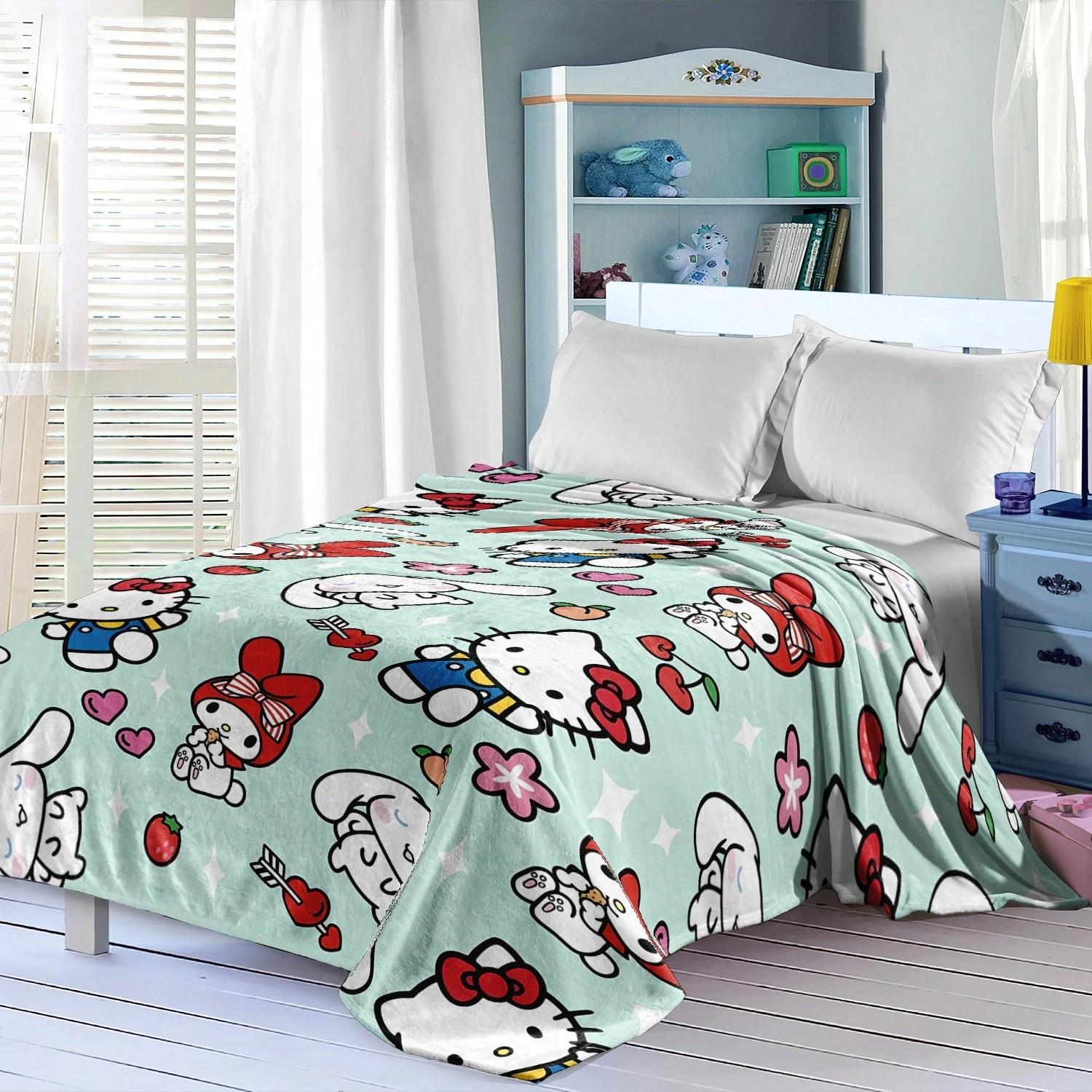 Sanrio Friends Mint Throw Blanket Single Sided 2D Print Flannel Blanket Bedroom Living Room Couch Decor Sweet Playful Vibe Gift 75cmx90cm