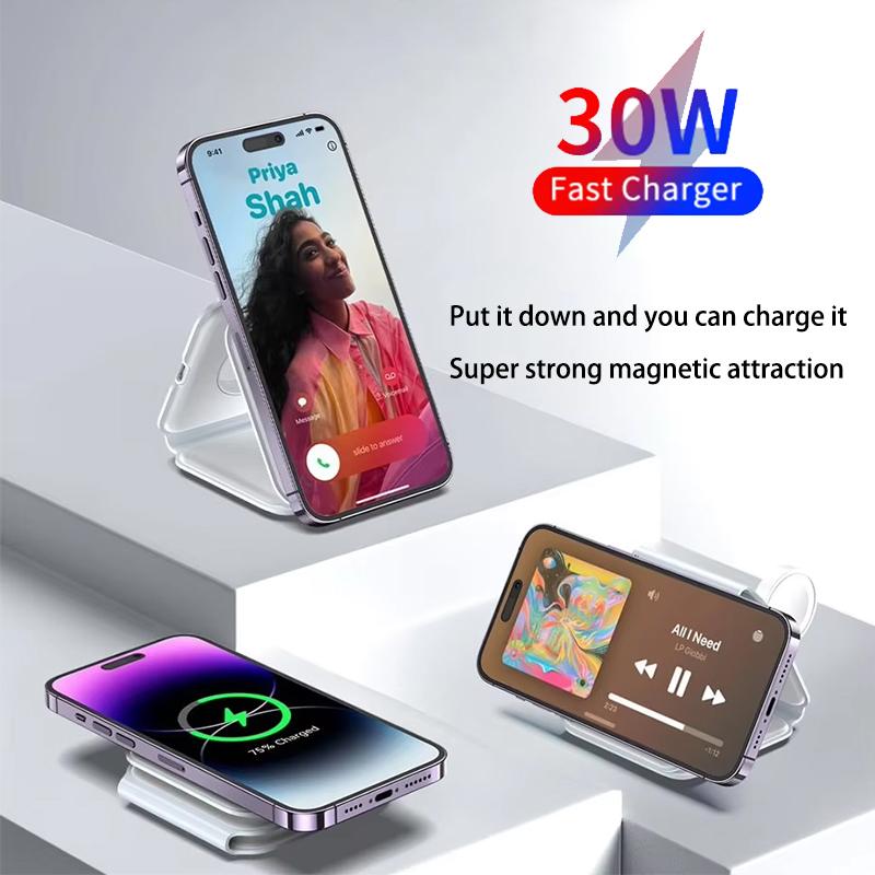 50w 3 in 1 Wireless Charger Magnetic Foldable Charging Station Travel Charger for iphone Samsung Fast charging Wireless Charger