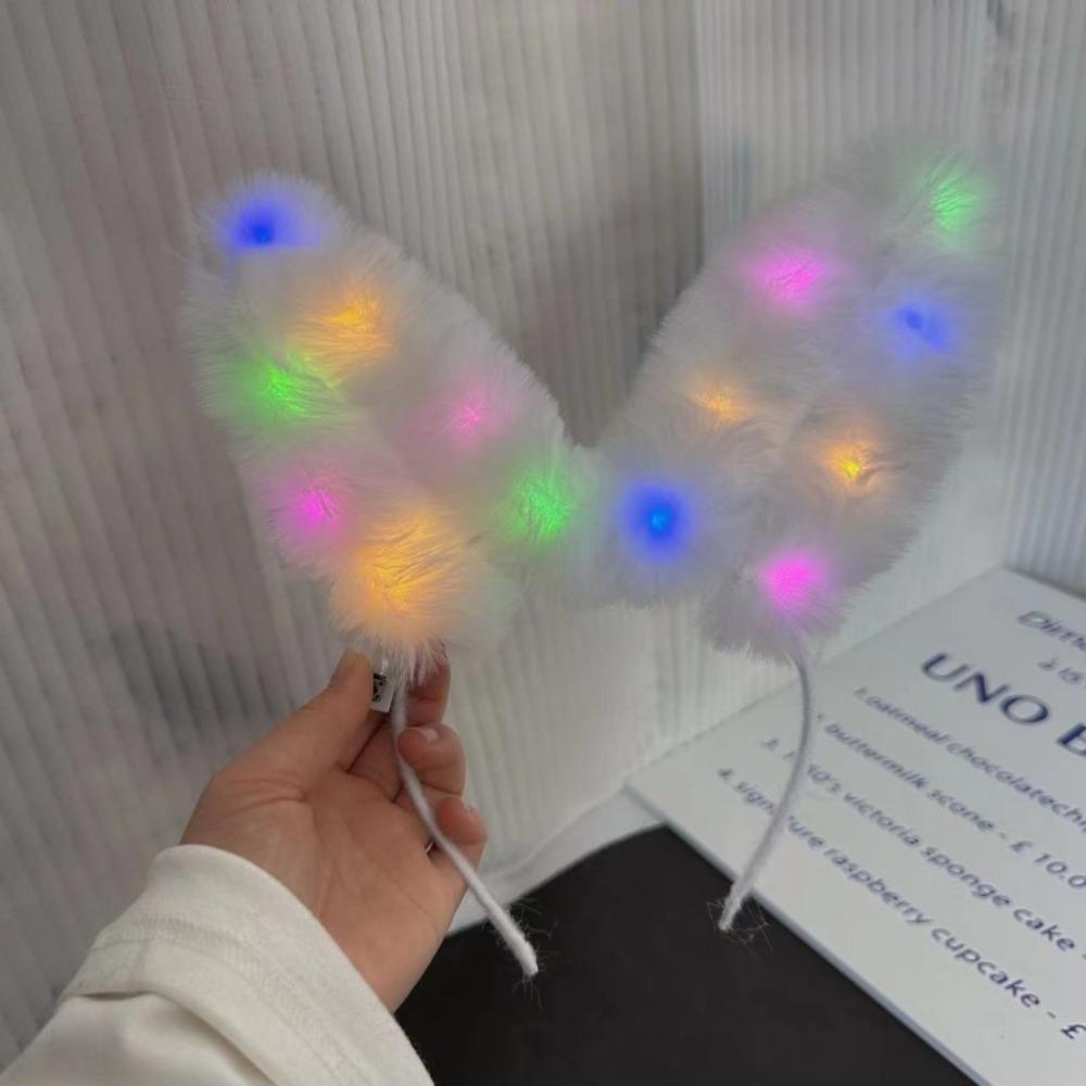 LED Light Glowing Plush Headband Funny Luminous Bunny Headband Rabbit Ear Hairband  Music Festival