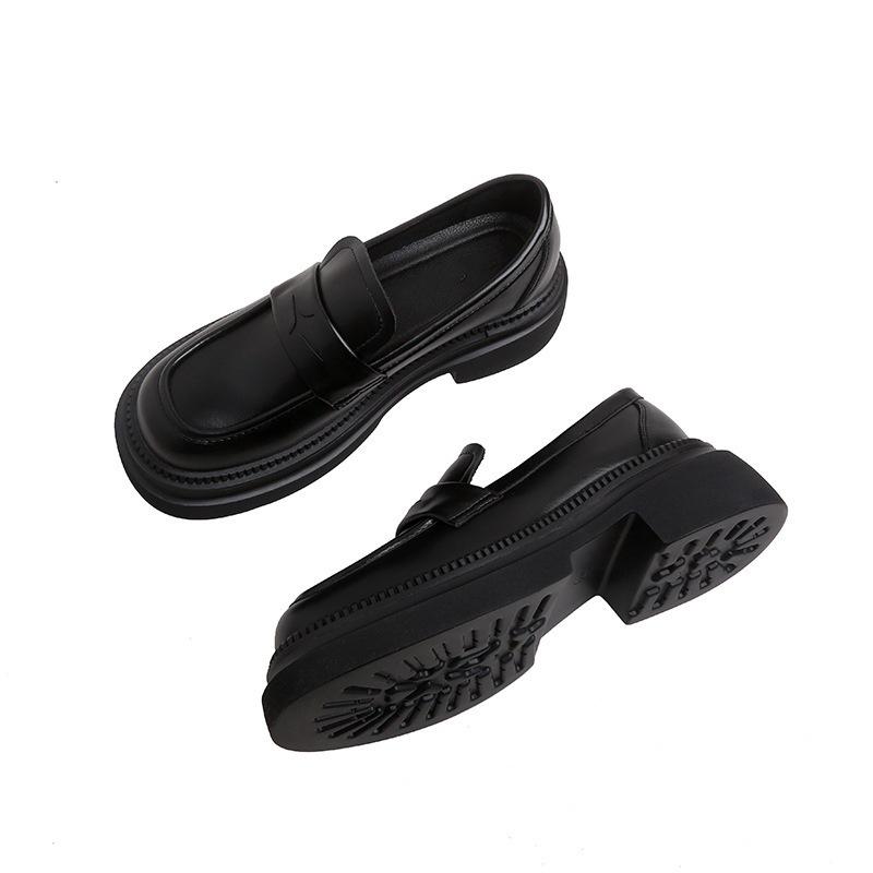 

Cowhide version! Half-song British style retro platform lazy loafers women s small men s height increase small leather shoes women s single shoes 34 чёрный