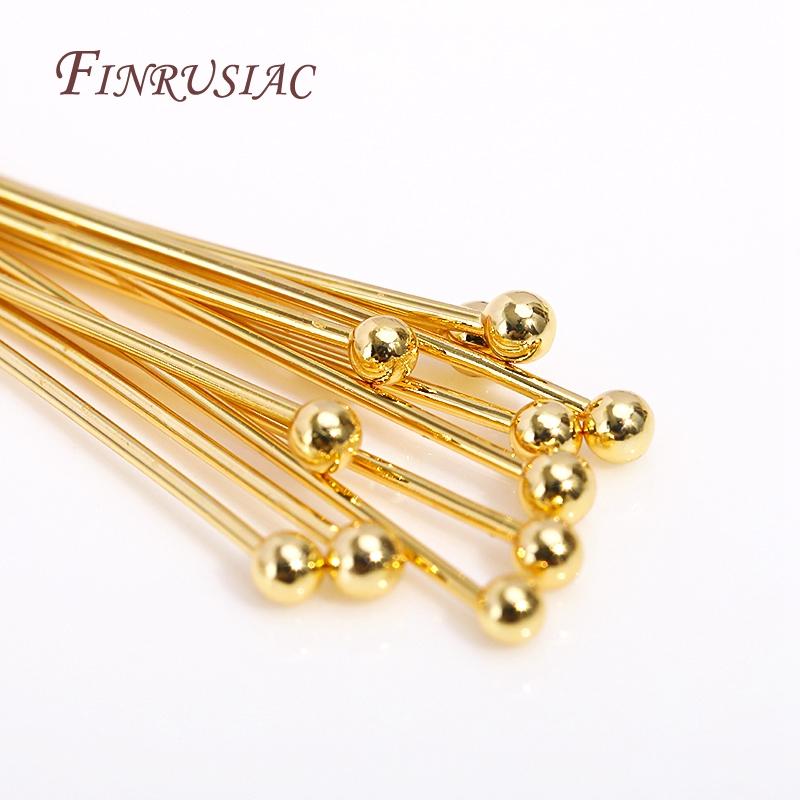 Jewelry DIY Beading Jewellery Findings 0.6X30MM 50-100Pcs/Lot 18K Gold Plated Flat Head/Ball Head/Eye Pins