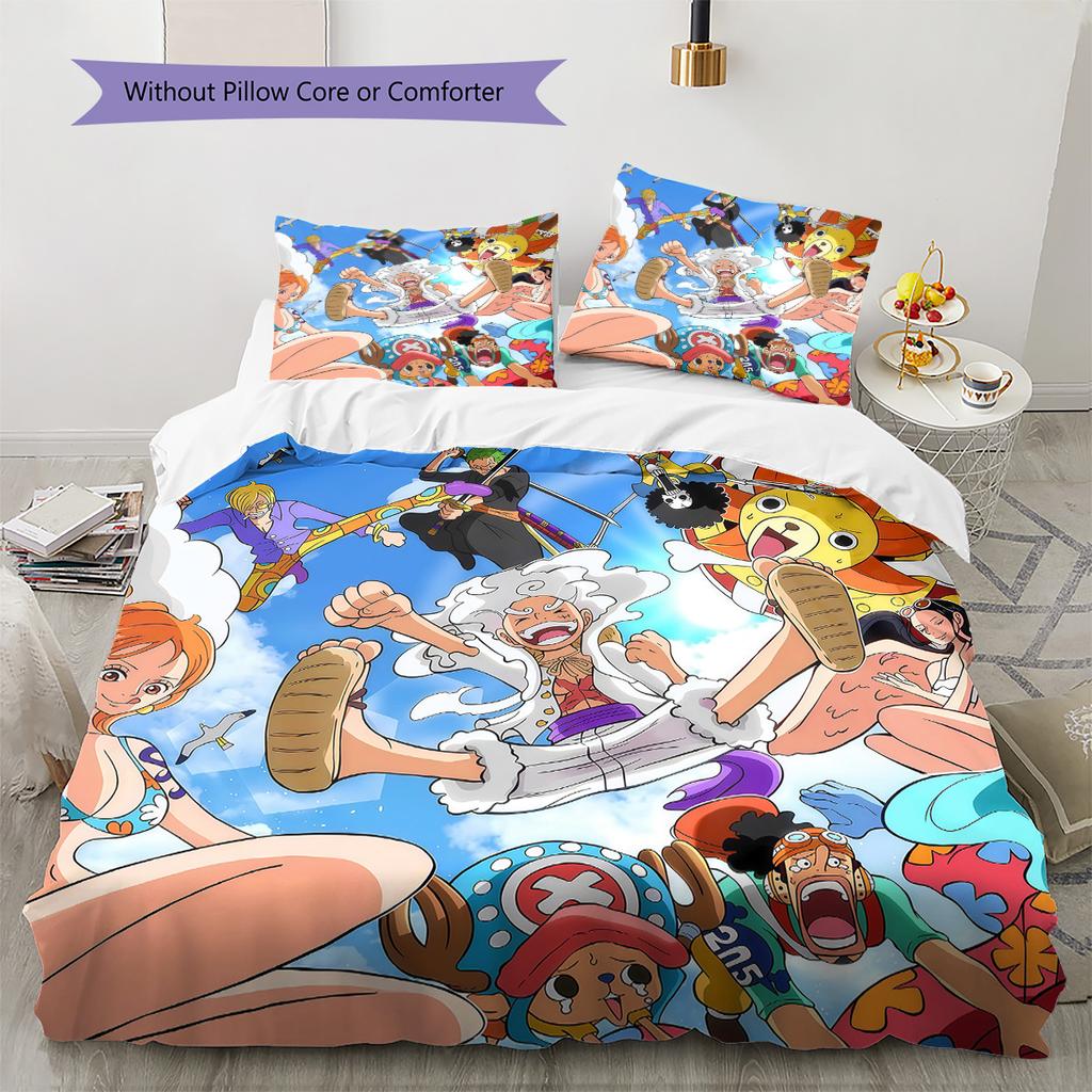 Monkey D. Luffy Muster Bettwäsche Bettdecke Set Bettbezug Kissenbezug Zuhause Geburtstagsgeschenk(1 Bettbezug + 2 Kissenbezüge, ohne Füllung)