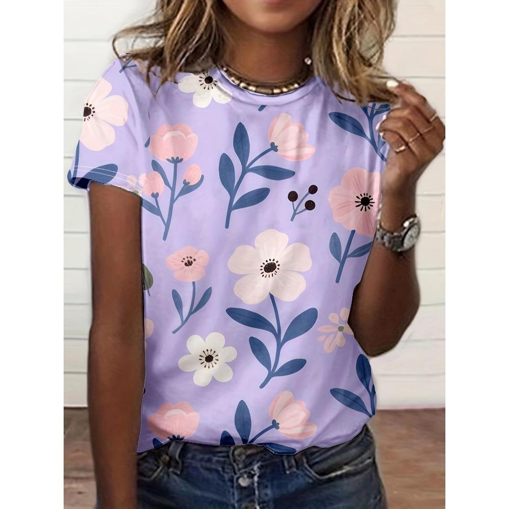 Summer Fashion Peacock Flower 3D Print T-Shirts Women Casual Short Sleeve Streetwear Round Neck