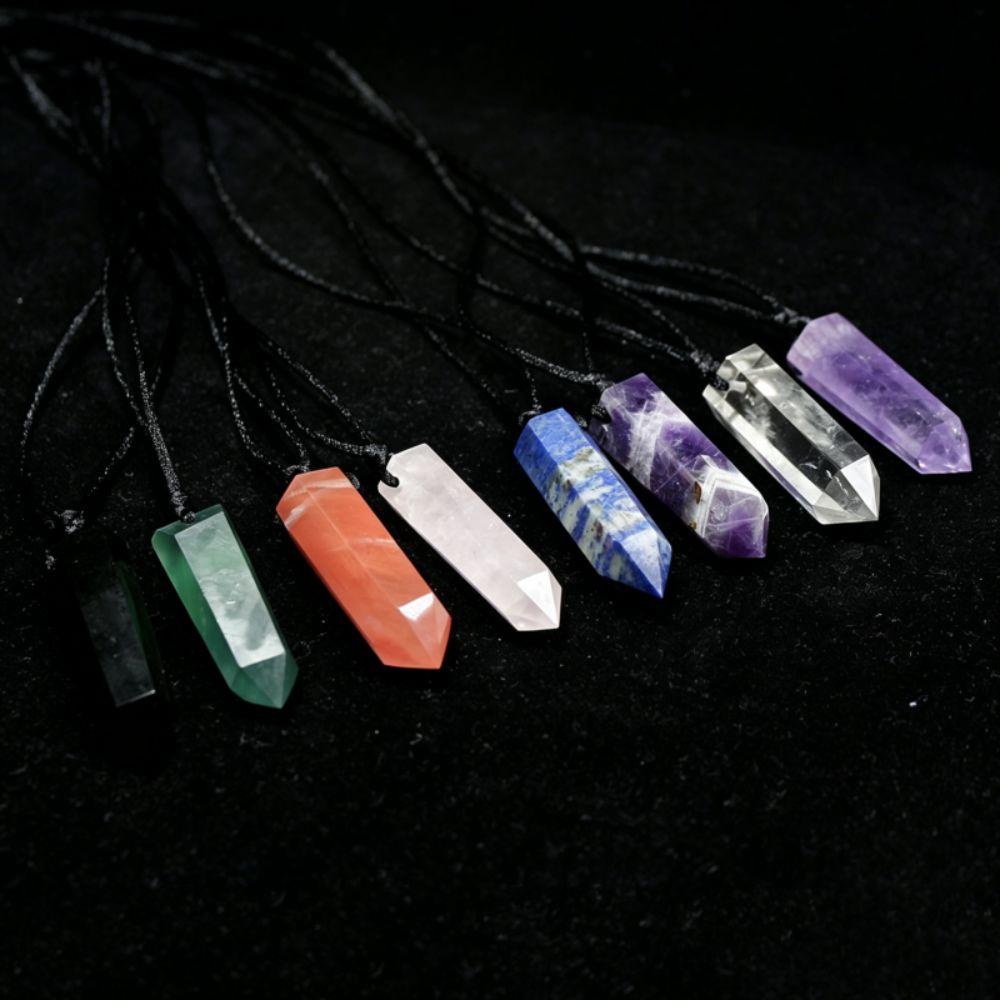 Adjustable Rope Natural Crystal Necklace Hexagonal Stone Pendant Pendulum Necklace Jewelry Gift