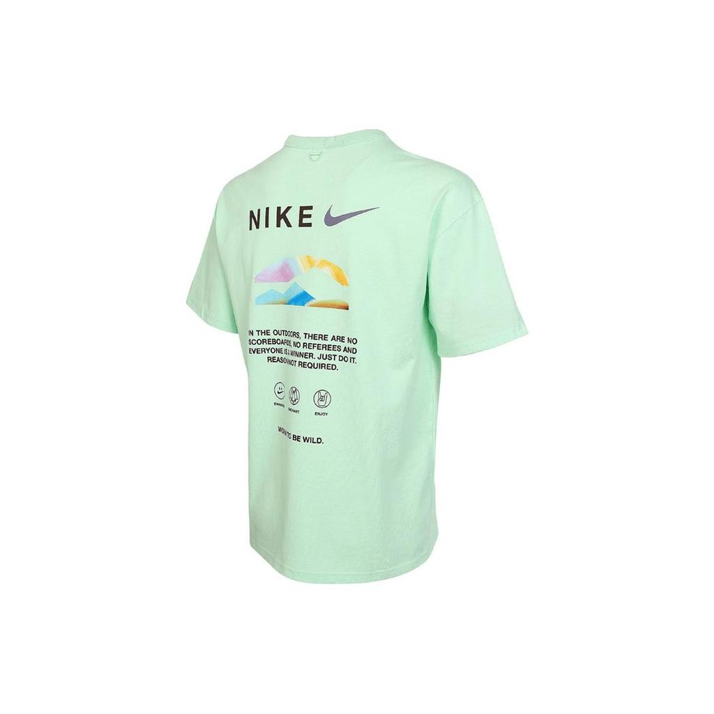 Nike Letter Logo Crew Neck Loose Casual Pullover Short Sleeve T-Shirt with Drop Shoulder Kids Tops Light-Green HF6172-376