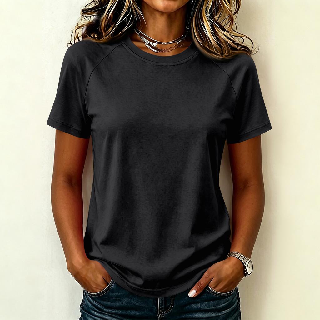 Women's Fashion Raglan Sleeve Solid Crew Neck Casual Short Sleeve Top Lightweight Comfortable Fit Soft Fabric